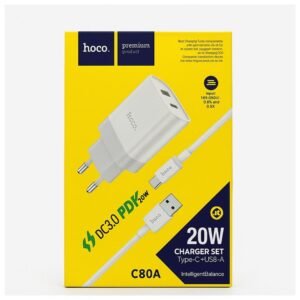 CHARGEURE HOCO C80A TYPE C +USB A 20W FAST CHARGE TYPE C20W + USB 18W