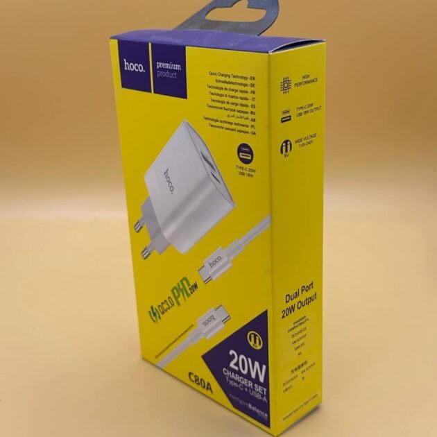 CHARGEURE HOCO C80A TYPE C +USB A 20W FAST CHARGE TYPE C20W + USB 18W