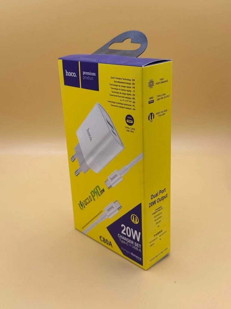 CHARGEURE HOCO C80A TYPE C +USB A 20W FAST CHARGE TYPE C20W + USB 18W