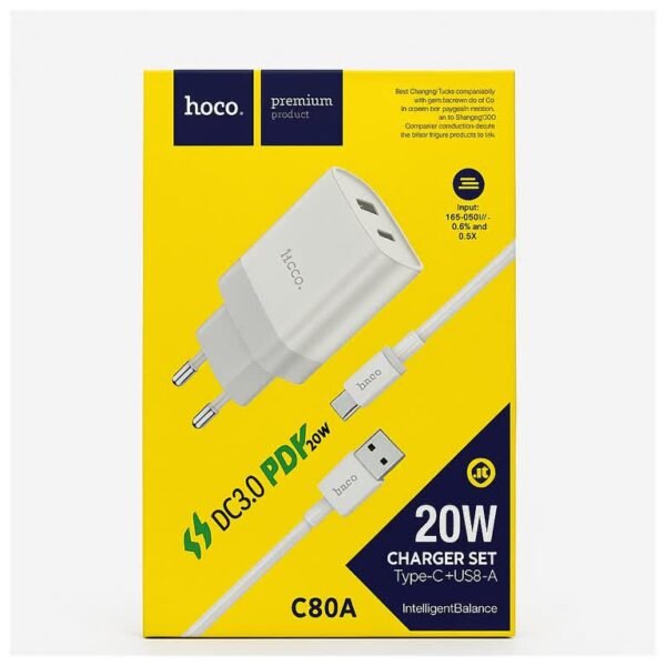 Chargeurs Hoco c80A plus pd20w  type C+usbA cable type c to type c (نسخة)